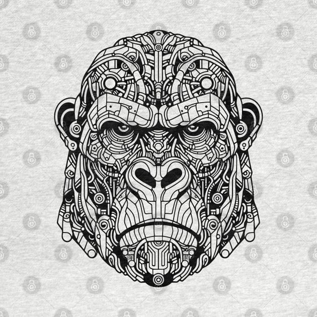 Biomechanical Gorilla: An Advanced Futuristic Graphic Artwork with Abstract Line Patterns by AmandaOlsenDesigns